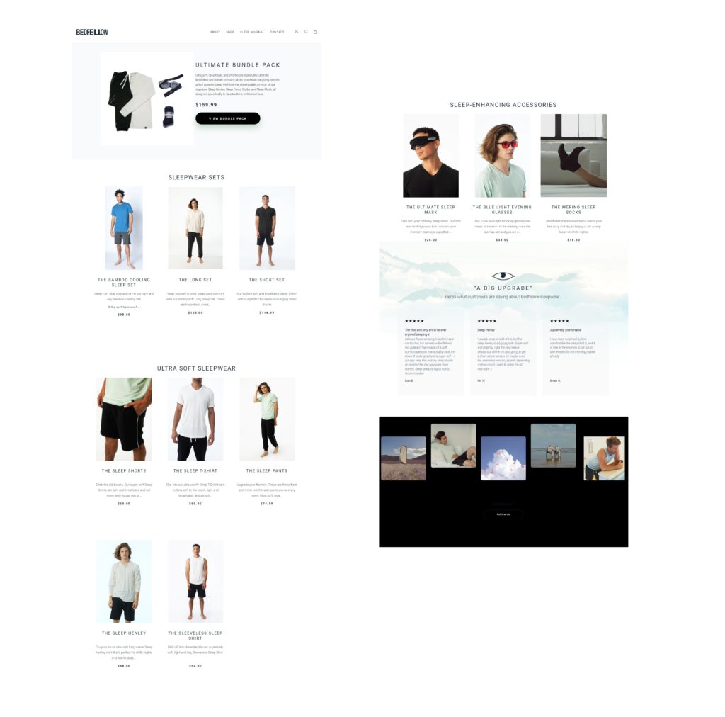 Custom Shopify Website | Bedfellow Dreams homepage